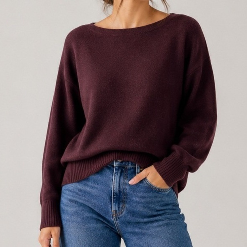 NAADAM Cashmere Batwing Sweater Medium Burgundy Maroon Quiet Luxury Minimalist
